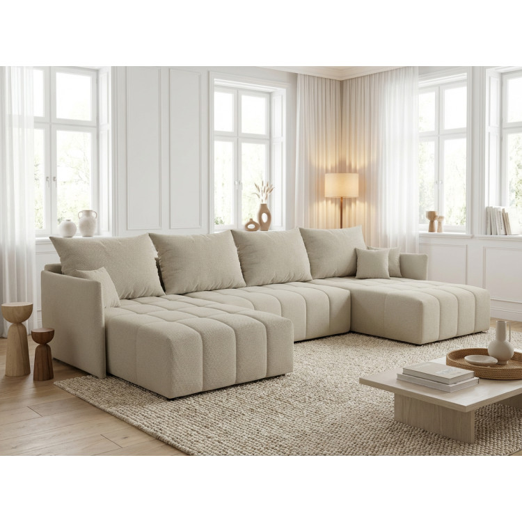Canapé panoramique convertible réversible coffre en tissu Louka