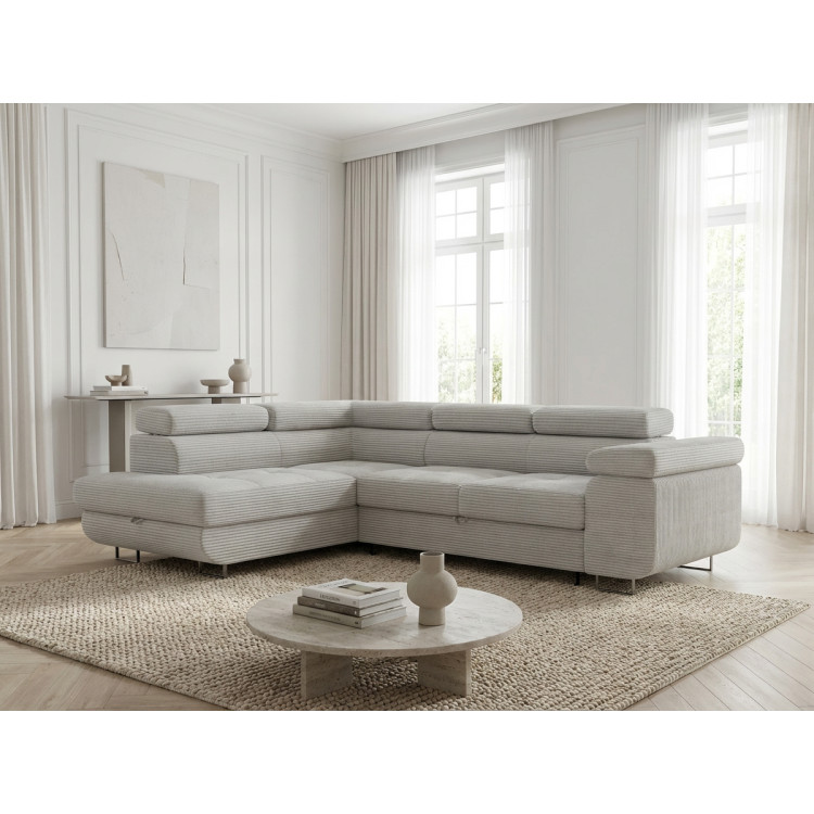 Canapé d'angle convertible têtières réglables en tissu cotelé Tongo