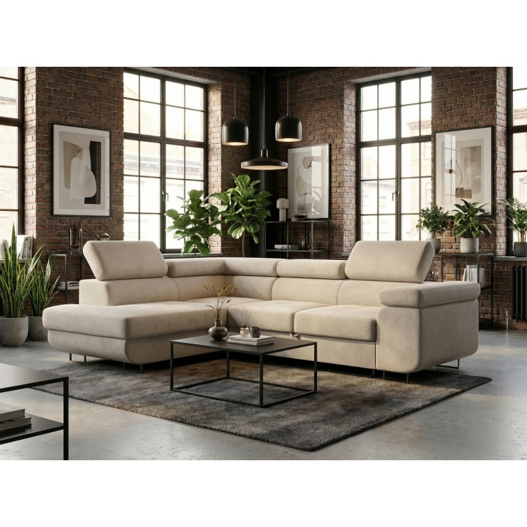 Canapé d'angle convertible têtières réglables en velours Tongo