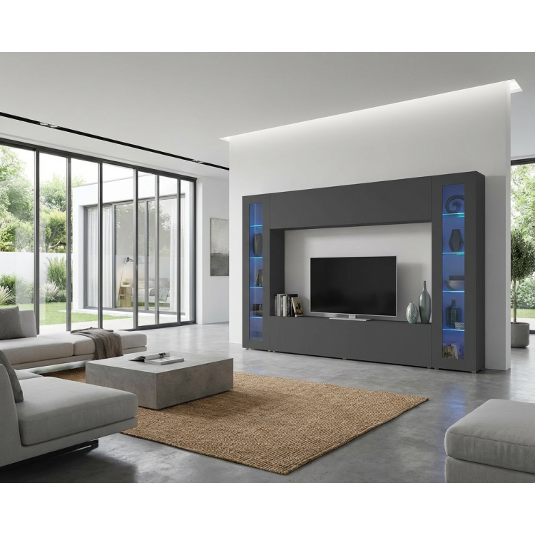 Ensemble TV mural moderne 4 éléments anthracite mat Maroussia