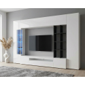 Banc TV moderne blanc laqu&eacute; brillant/ardoise Keops