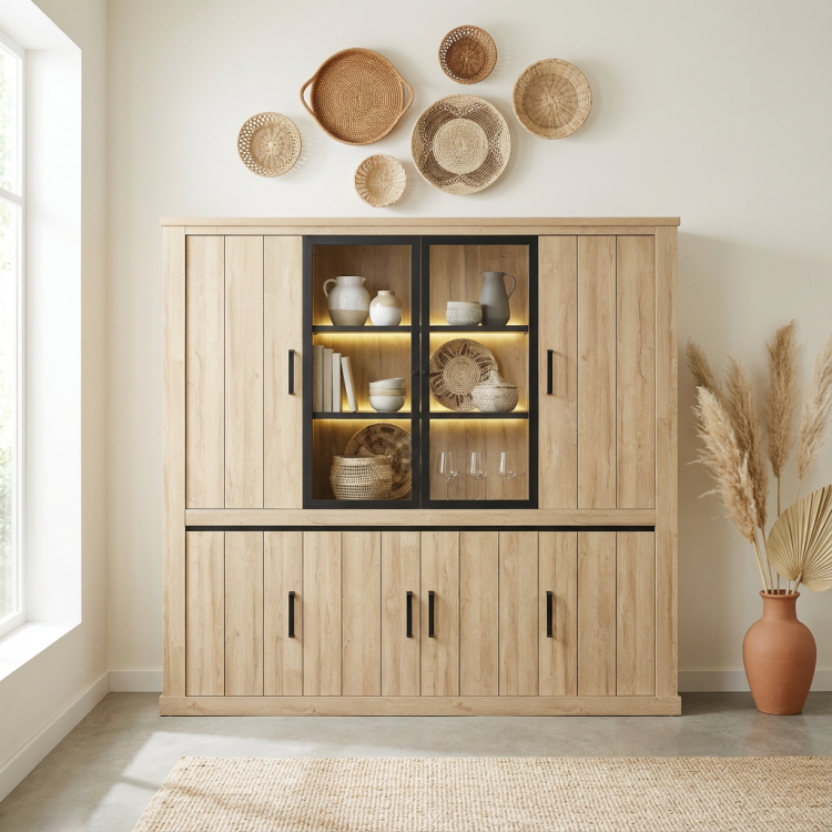 Bibliothèque contemporaine 247 cm chêne clair Tiana