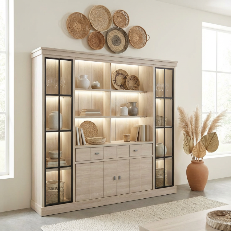 Bibliothèque contemporaine 197 cm coloris orme naturel Vaucluse