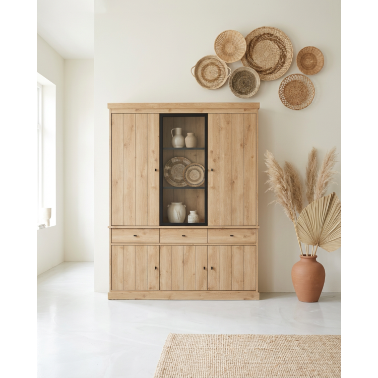 Vaisselier/argentier contemporain 182 cm chêne clair Valeria