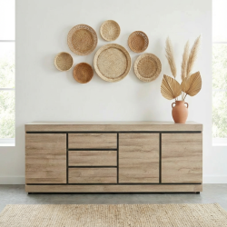 Buffet/bahut contemporain 248 cm coloris chêne Yannick