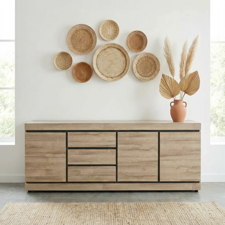 Buffet/bahut contemporain 248 cm coloris chêne Yannick