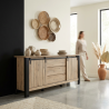 Buffet/bahut industriel 220 cm chêne/noir Simeo