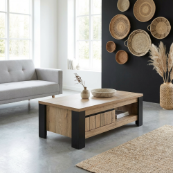 Table basse industrielle rectangulaire chêne/noir Simeo