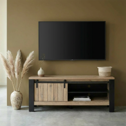 Meuble TV industriel 150 cm chêne/noir Simeo