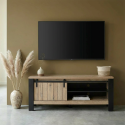 Meuble TV industriel 150 cm ch&ecirc;ne/noir Simeo