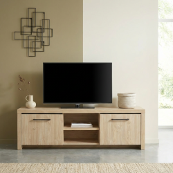 Meuble TV contemporain 160 cm chêne ivoire Spirit