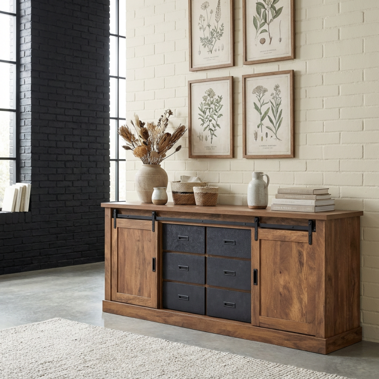 Buffet/bahut contemporain coloris acacia/noir Eliot