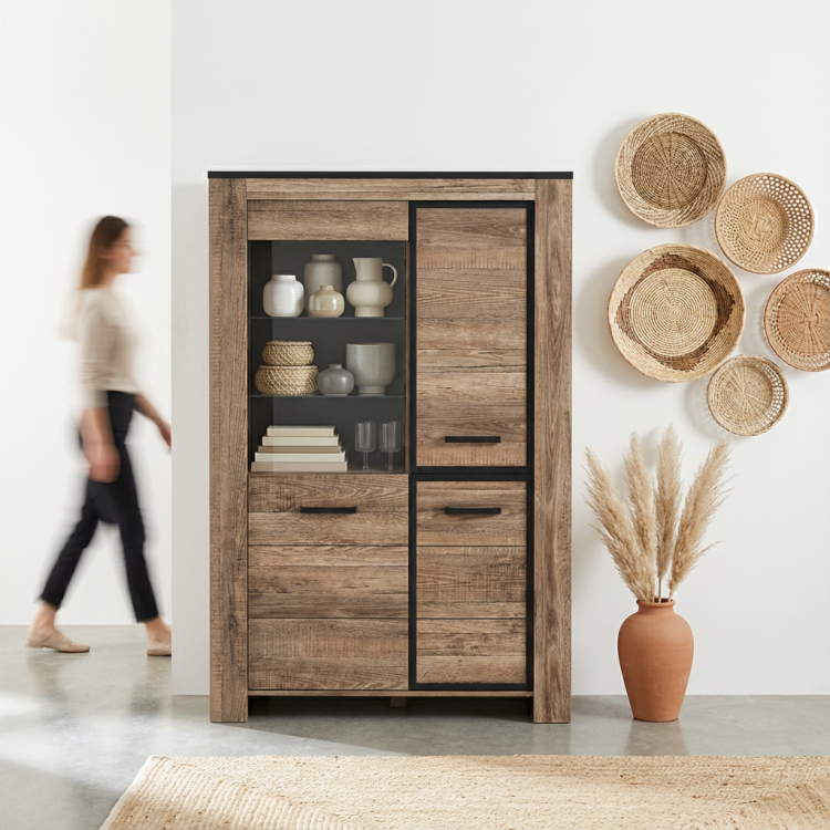 Vaisselier/argentier moderne chêne/marbré noir Casagrande