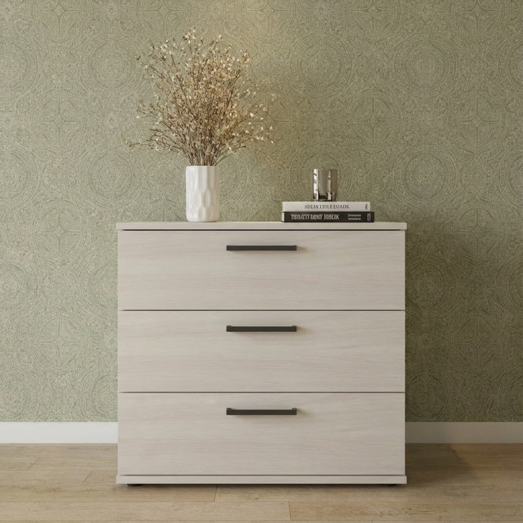 Commode contemporaine 3 tiroirs chêne clair Lolita