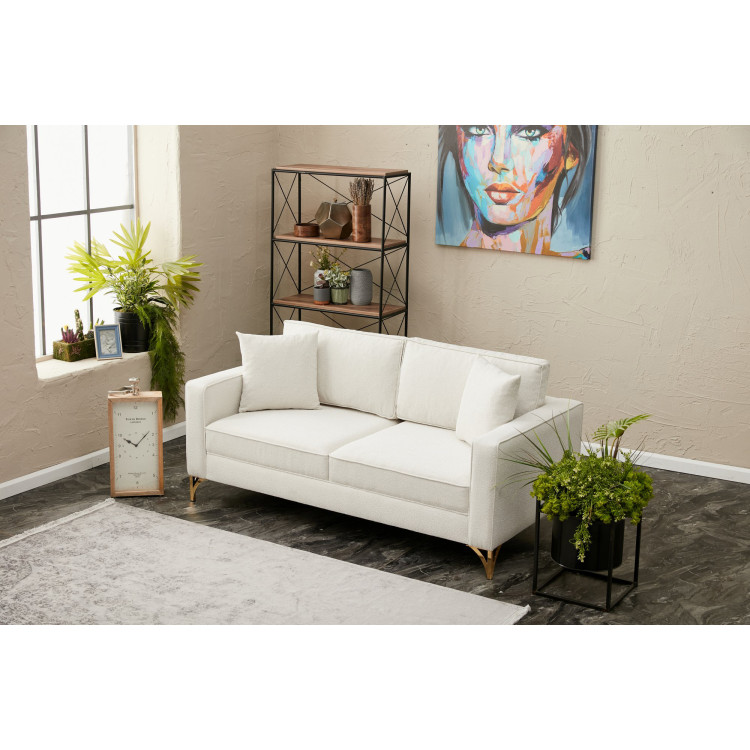Canapé droit fixe moderne 2 places en tissu crème Paula
