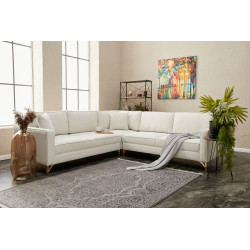 Canapé d'angle fixe moderne en tissu crème Paula