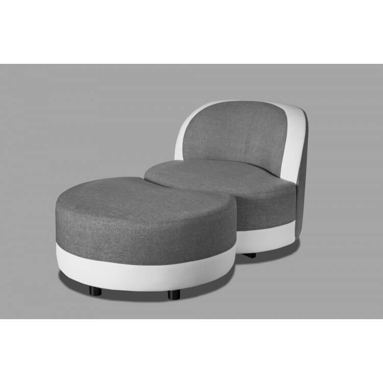 Fauteuil Pivotant Design Rond En Tissu Grisblanc Avec Pouf Manureva