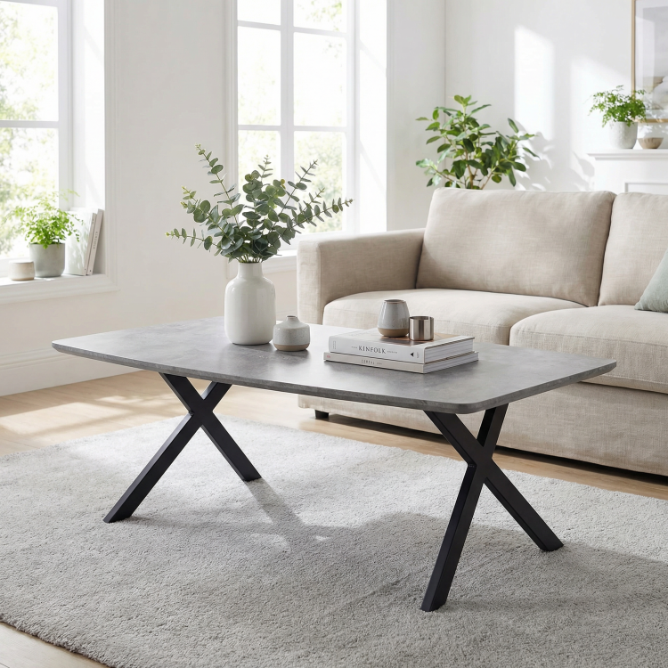 Table basse contemporaine en MDF avec piétement en acier Hamlet