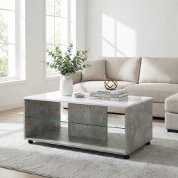 Table basse rectangulaire moderne mobile blanc/béton Bert
