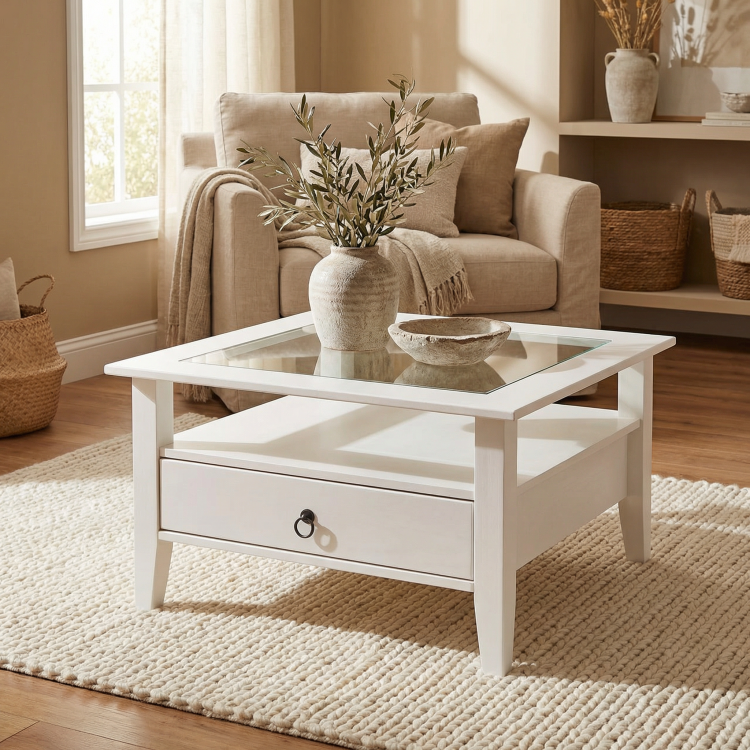 Table basse carrée style campagne en pin massif Florence