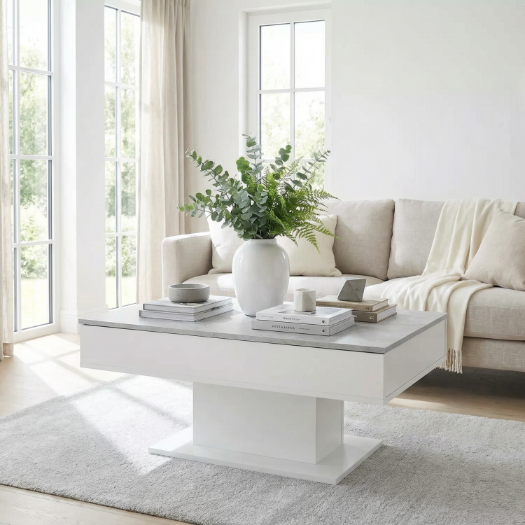 Table basse moderne blanc brillant/béton Violaine