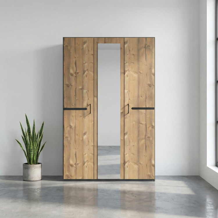 Armoire adulte contemporaine 135 cm chêne foncé/graphite Yasmine