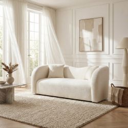 Canapé droit moderne 2 places en tissu crème Atlas