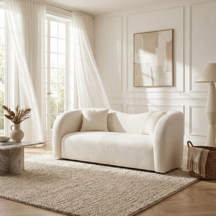 Canapé droit moderne 2 places en tissu crème Atlas