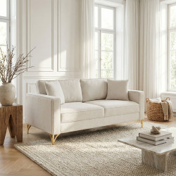 Canapé droit fixe moderne 2 places en tissu crème Paula