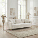 Canap&eacute; droit fixe moderne 3 places en tissu cr&egrave;me Paula