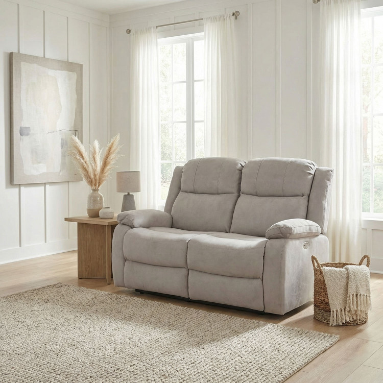 Canapé de relaxation électrique 2 places contemporain en tissu beige Corsina