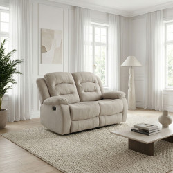 Canapé droit de relaxation manuel 2 places en tissu beige Pretoria