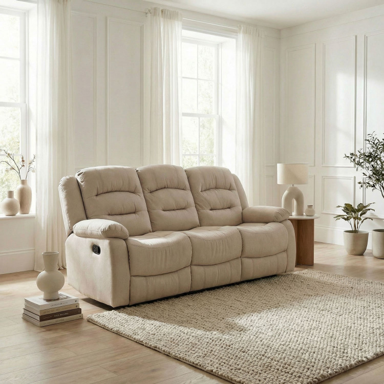 Canapé droit de relaxation manuel 3 places en tissu beige Pretoria