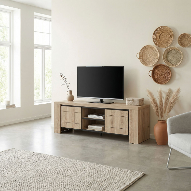 Meuble TV contemporain 150 cm chêne clair Henrik