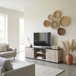 Meuble TV contemporain 160 cm chêne sable Tonga
