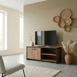 Meuble TV style industriel 126 cm chêne/noir Esterelle