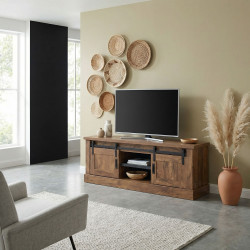 Meuble TV industriel coloris acacia/noir Eliot