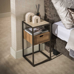 Chevet industriel métal et bois 1 tiroir Cassis