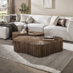 Tables basses style nature en teck massif expresso (lot de 2) Mylane