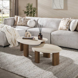 Tables basses moderne bois et céramique (lot de 2) Sergie