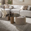 Table basse moderne en verre fum&eacute; brun avec pouf Tina