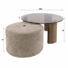 Table basse moderne en verre fumé brun avec pouf Tina