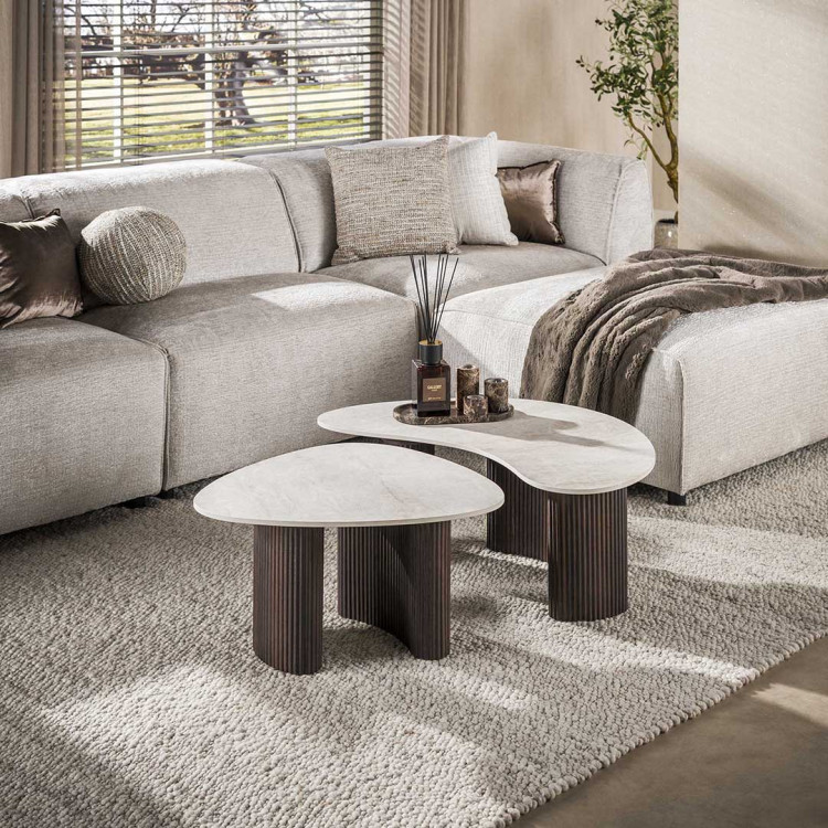 Tables basses moderne bois et céramique (lot de 2) Cervane