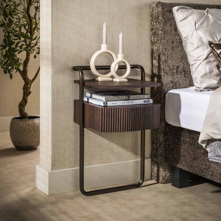 Chevet industriel métal et bois brun foncé Bundy