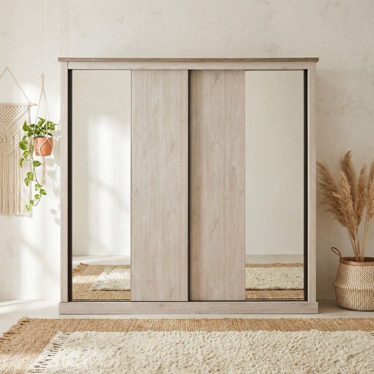 Armoire adulte portes coulissantes chêne blanc/marron Maxime