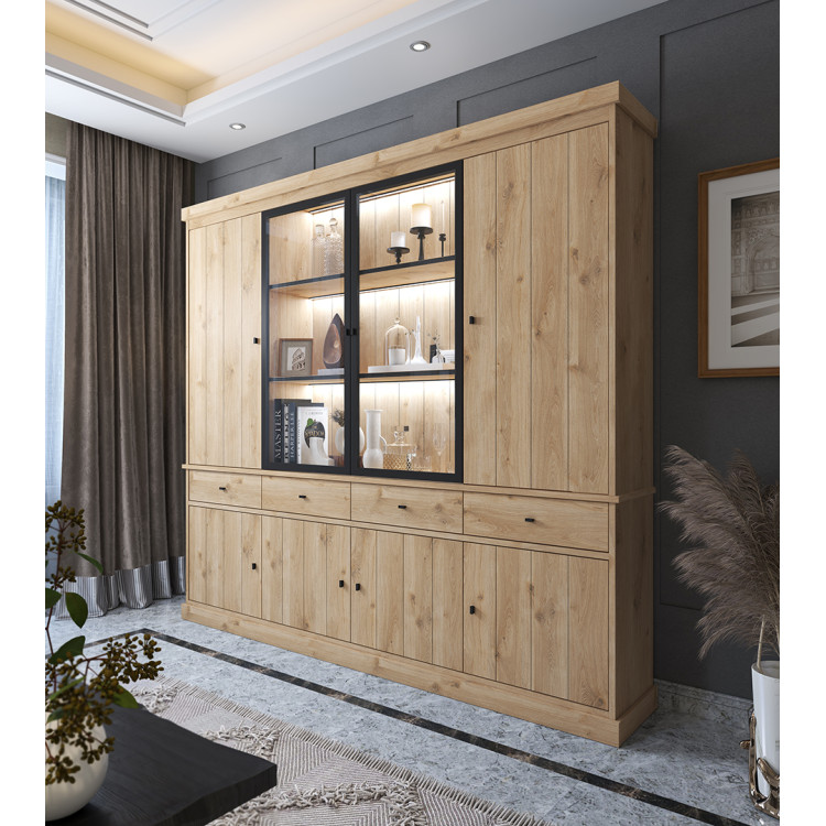 Vaisselier/argentier contemporain 240 cm chêne clair Valeria