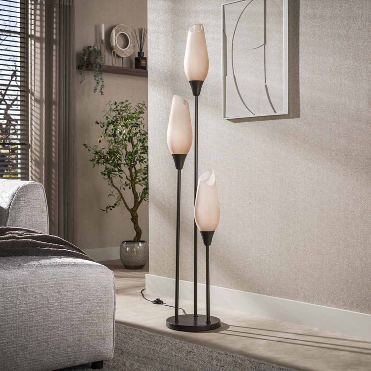 Lampadaire moderne métal et verre fumé 3 lampes Cocoon