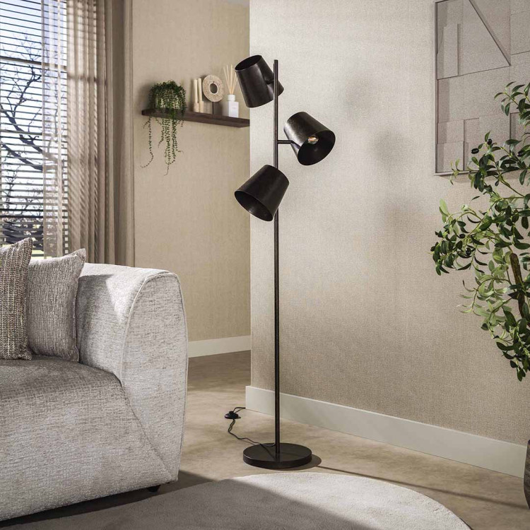 Lampadaire industriel en métal brun 3 lampes amovibles Tommy