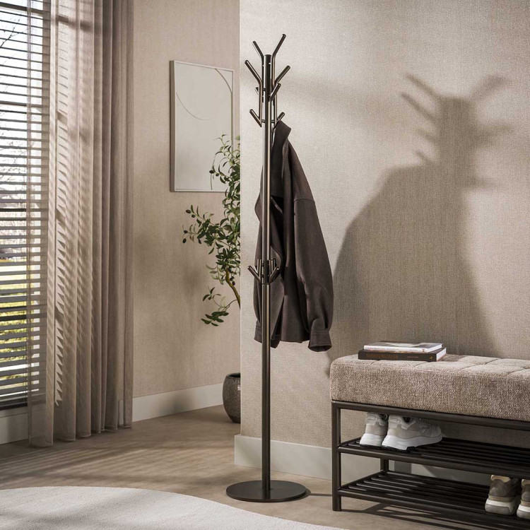 Portemanteau sur pied industriel en métal bronze Luna