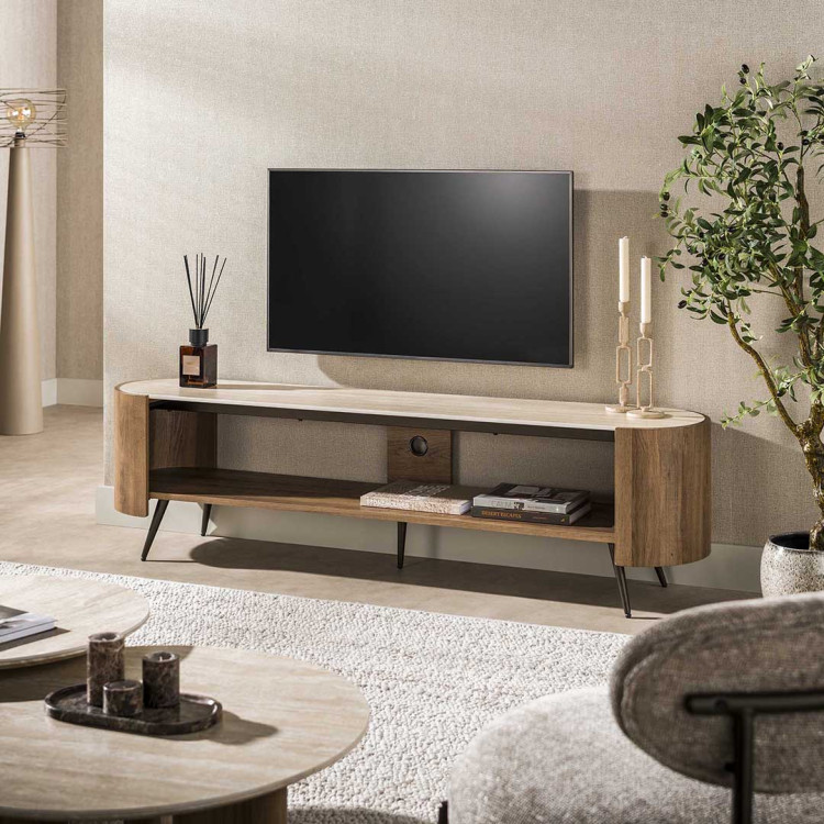 Meuble TV moderne 180 cm bois et céramique Arctus